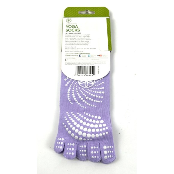 New Gaiam Yoga Socks Purple Womens/Ladies show size 5 - 10 All Grip No Slip - Picture 2 of 4
